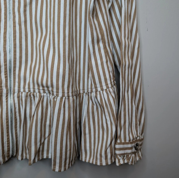 Denim & Co. Yarn Dyed Striped Ruffle Peplum Zip Up Jacket Size L NWOT - Picture 5 of 12